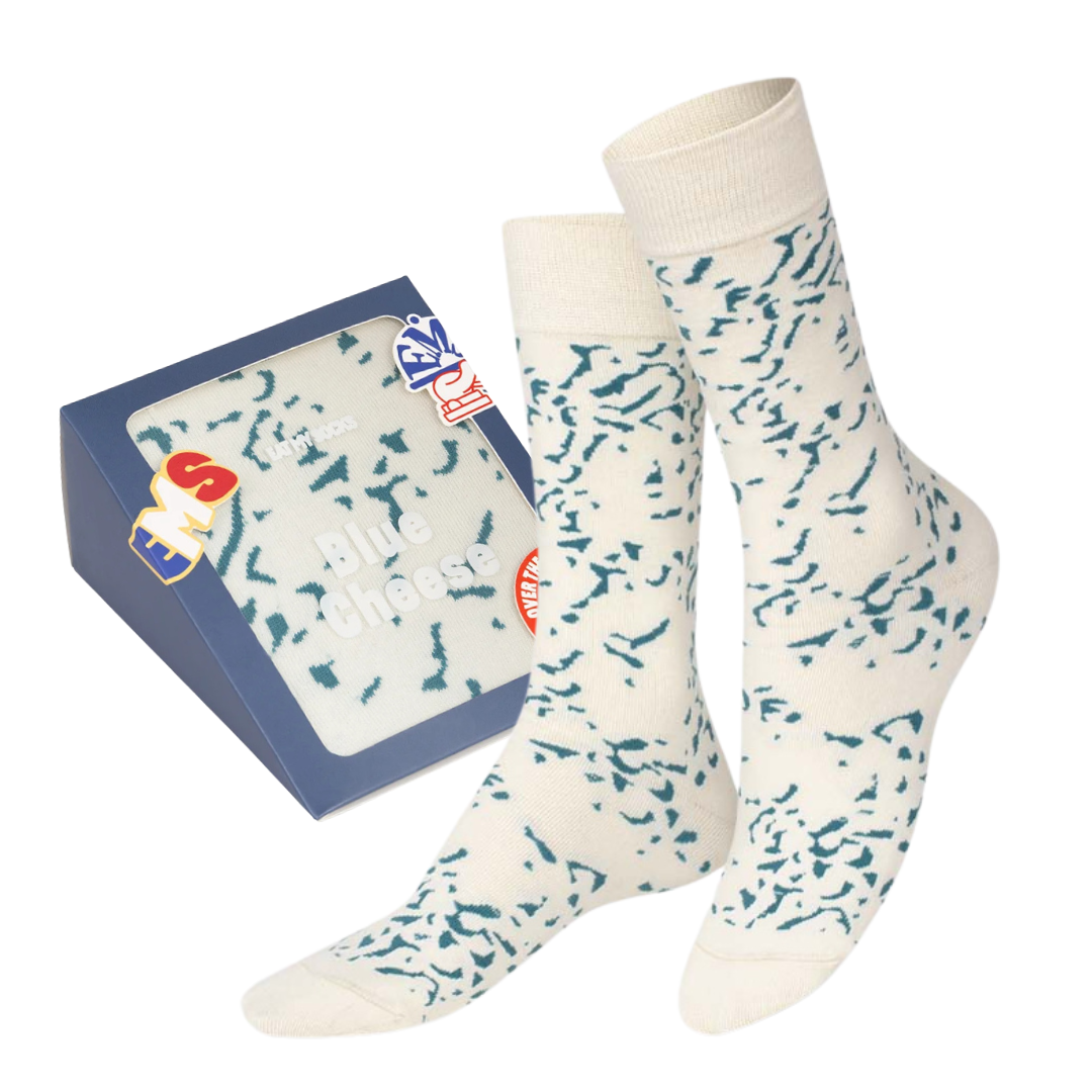 Eat My Socks Blue Cheese Novelty Crew Socks - Funny Food Design Casual Socks for Men Women - Comfortable All-Day Wear Gift Socks