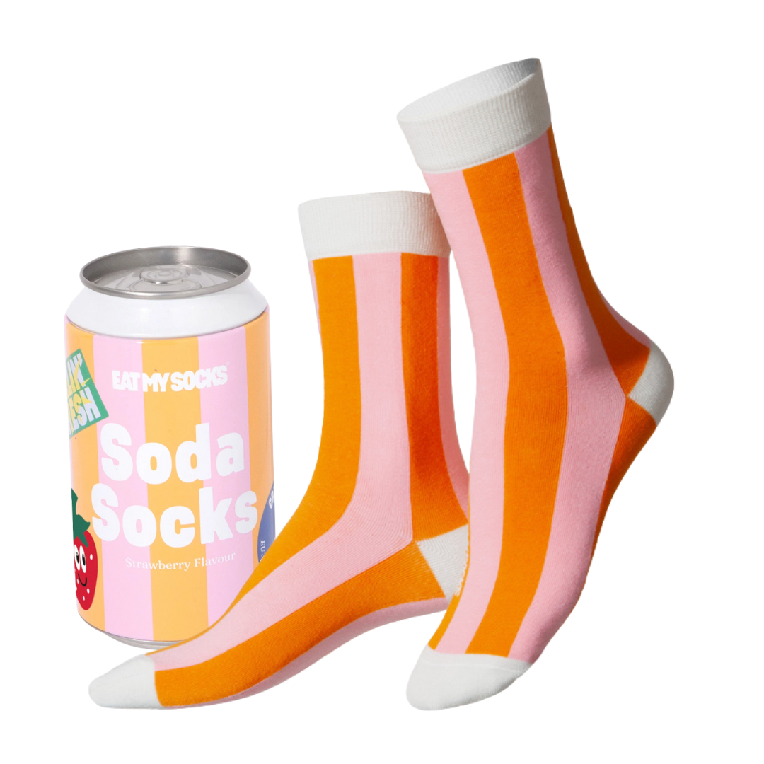 Eat My Socks Soda Novelty Crew Socks - Funny Food Design Casual Socks for Men Women - Comfortable All-Day Wear Gift Socks