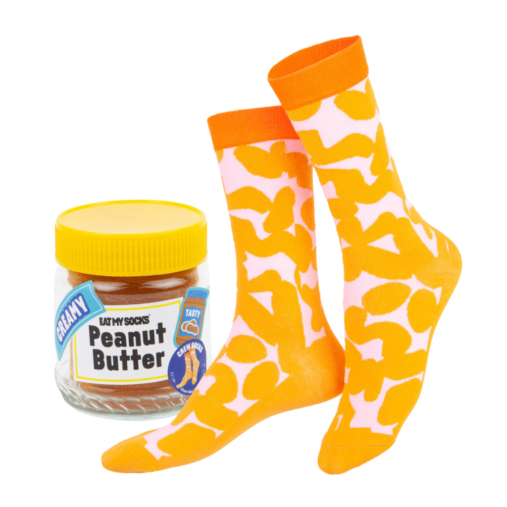 Eat My Socks Peanut Butter Novelty Crew Socks - Funny Food Design Casual Socks for Men Women - Comfortable All-Day Wear Gift Socks