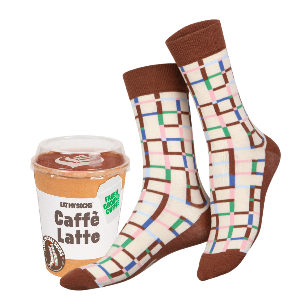 Eat My Socks Café Latte Novelty Crew Socks - Funny Food Design Casual Socks for Men Women - Comfortable All-Day Wear Gift Socks