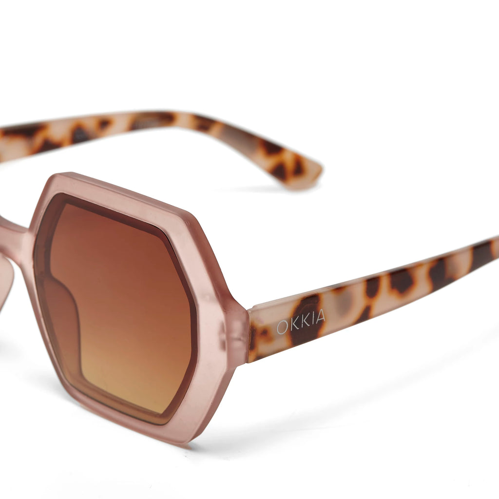 OKKIA Emma Sunglasses - UV400 Protection Eyewear Designed in Italy - Unisex Fashion Sunglasses - Pink Havana