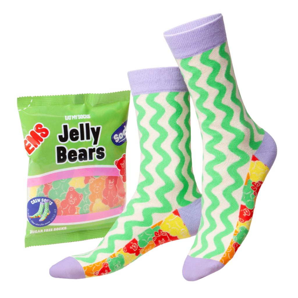 Eat My Socks Jelly Bears Novelty Crew Socks - Funny Food Design Casual Socks for Men Women - Comfortable All-Day Wear Gift Socks
