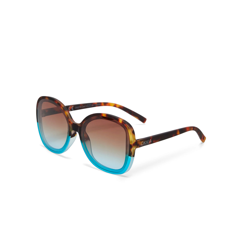 OKKIA Anna Butterfly Sunglasses - UV400 Protection Eyewear Designed in Italy - Unisex Fashion Sunglasses - Havana Blue