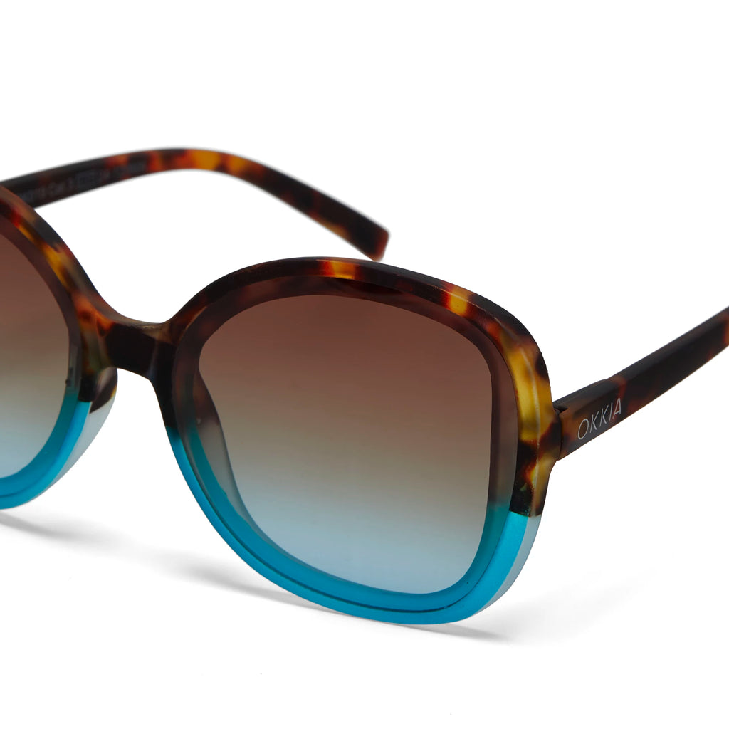 OKKIA Anna Butterfly Sunglasses - UV400 Protection Eyewear Designed in Italy - Unisex Fashion Sunglasses - Havana Blue