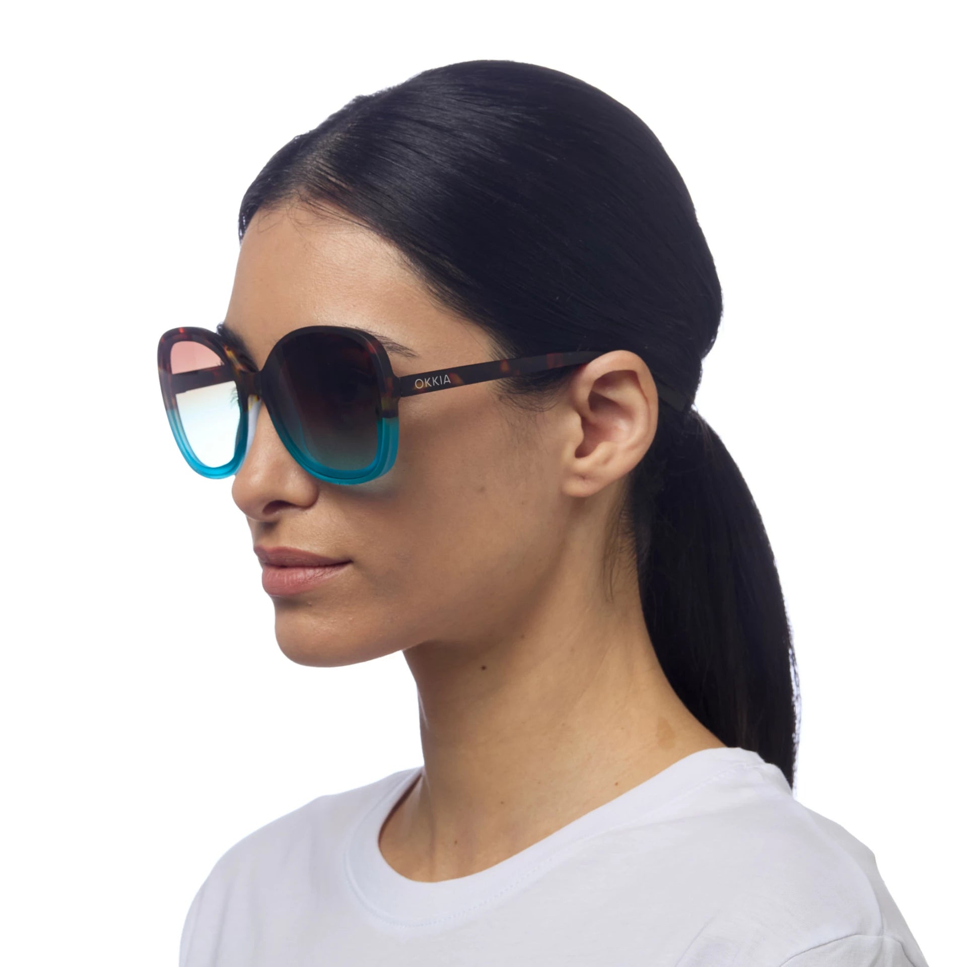 OKKIA Anna Butterfly Sunglasses - UV400 Protection Eyewear Designed in Italy - Unisex Fashion Sunglasses - Havana Blue