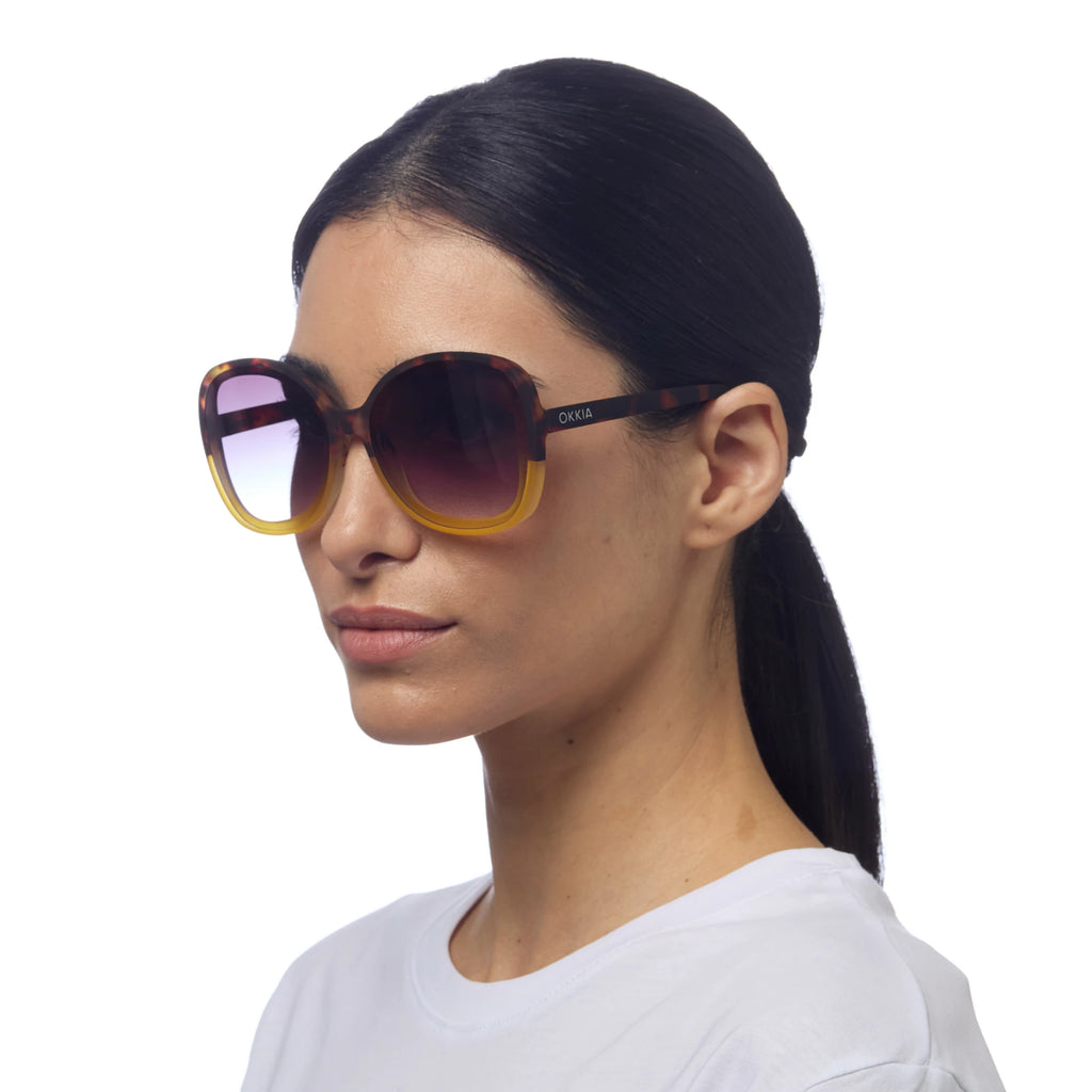 OKKIA Anna Butterfly Sunglasses - UV400 Protection Eyewear Designed in Italy - Unisex Fashion Sunglasses - Havana Yellow