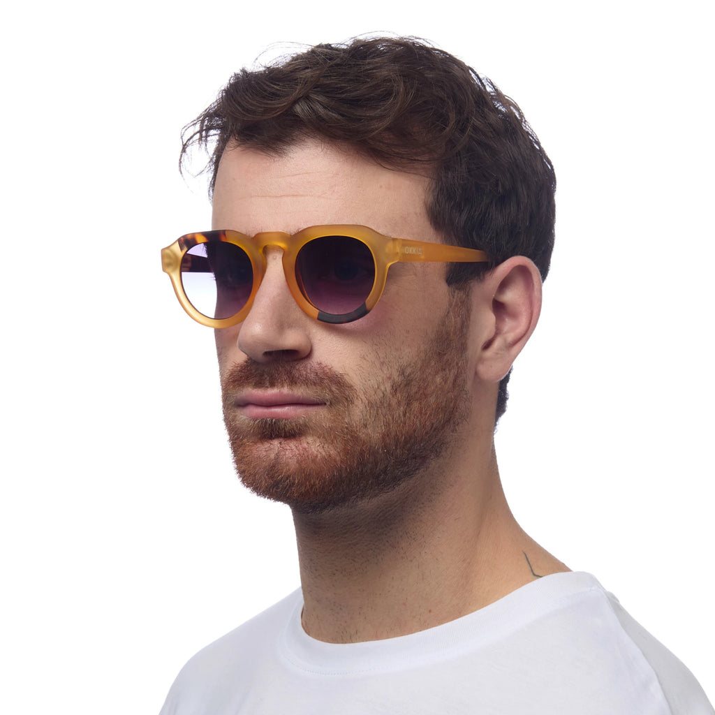 OKKIA Zeno Sunglasses - UV400 Protection Eyewear Designed in Italy - Unisex Fashion Sunglasses - Yellow Havana