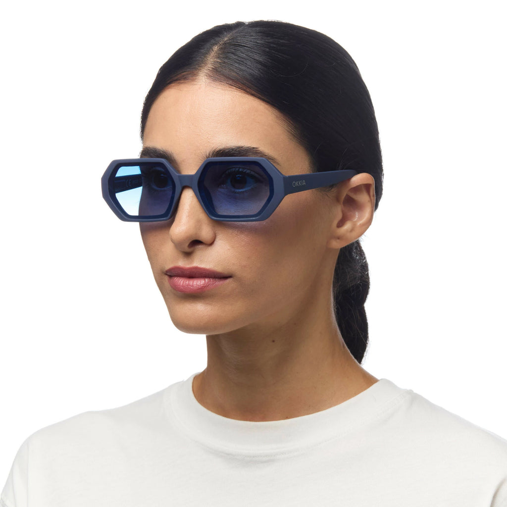 OKKIA Andrea Sunglasses - UV400 Protection Eyewear Designed in Italy - Unisex Fashion Sunglasses - Midnight Blue
