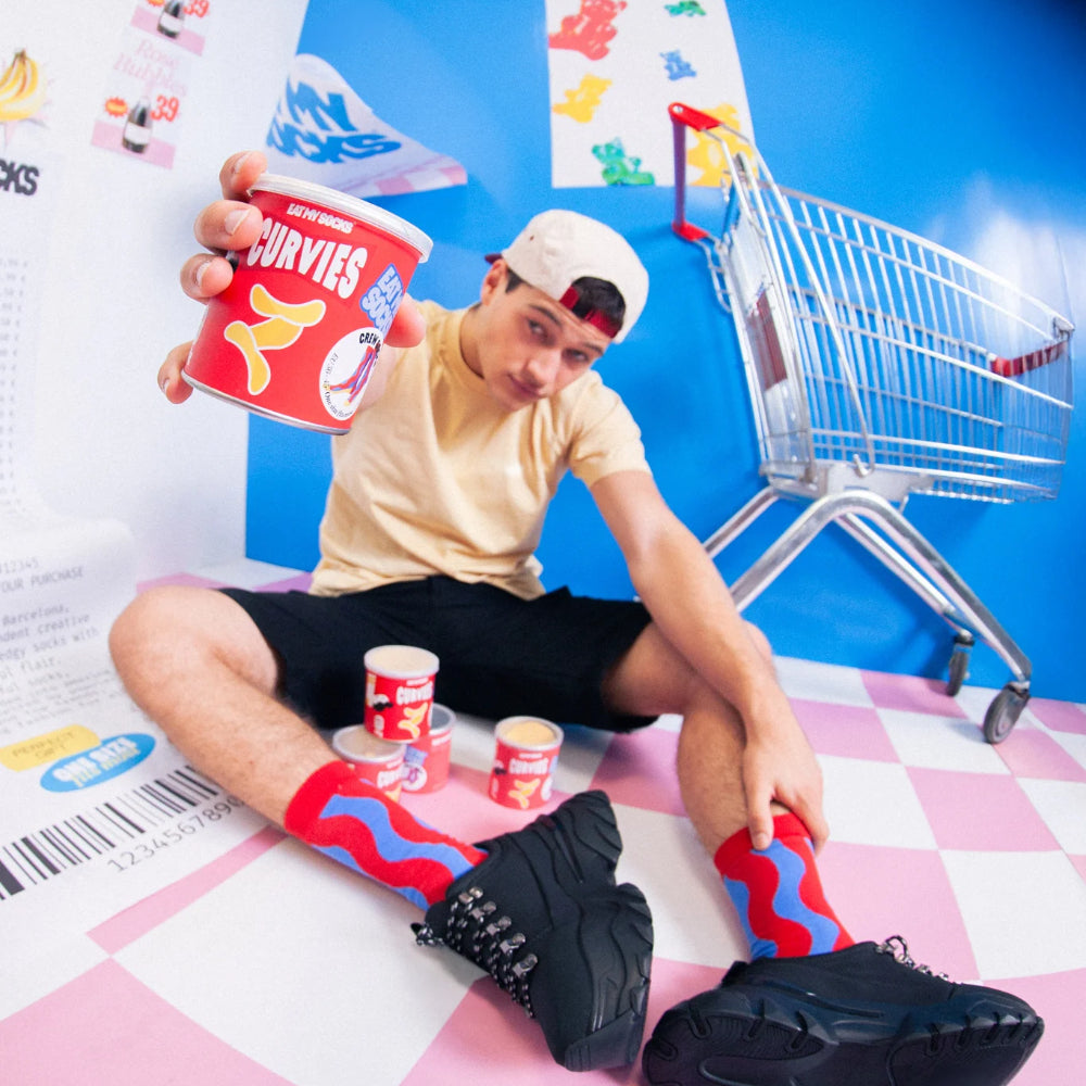 Eat My Socks Curvies Novelty Crew Socks - Funny Food Design Casual Socks for Men Women - Comfortable All-Day Wear Gift Socks