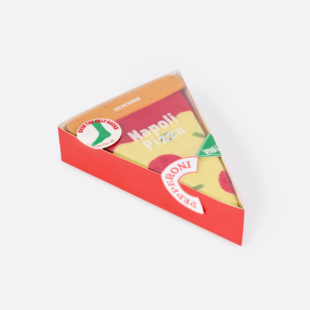 Eat My Socks Napoli Pizza Slice Novelty Crew Socks - Funny Food Design Casual Socks for Men Women - Comfortable All-Day Wear Gift Socks