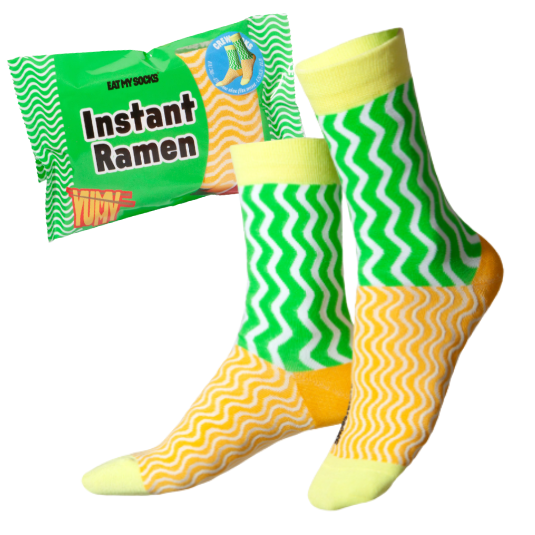 Eat My Socks Spicy Ramen Novelty Crew Socks - Funny Food Design Casual Socks for Men Women - Comfortable All-Day Wear Gift Socks