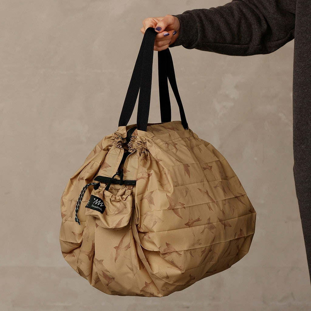 Shupatto Compact Packable Shopping Bag with Easy Storage - Flying Birds, Large (27L)