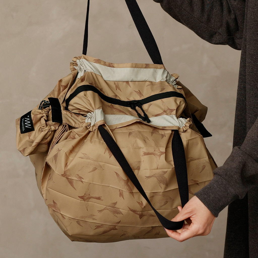 Shupatto Compact Packable Shopping Bag with Easy Storage - Flying Birds, Large (27L)