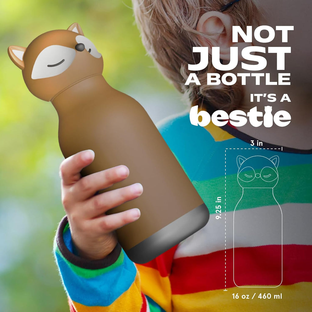 ASOBU Bestie Water Bottle — 16oz (460ml) Vacuum Insulated with Flexible Straw (Feisty Fox)