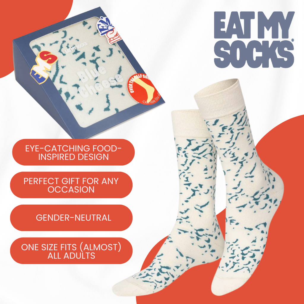 Eat My Socks Blue Cheese Novelty Crew Socks - Funny Food Design Casual Socks for Men Women - Comfortable All-Day Wear Gift Socks