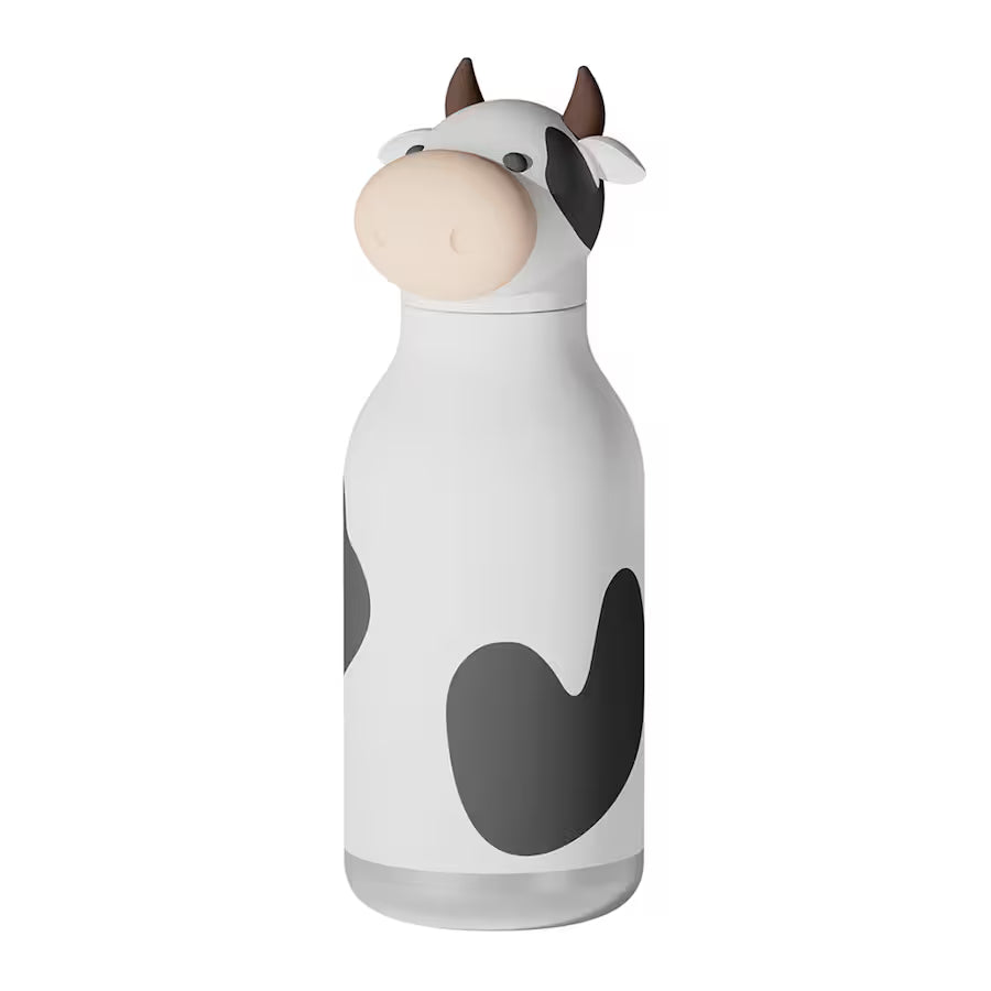 ASOBU Bestie Water Bottle — 16oz (460ml) Vacuum Insulated with Flexible Straw (Moo-nificent Cow)