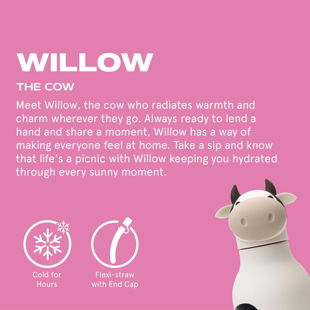 ASOBU Bestie Water Bottle — 16oz (460ml) Vacuum Insulated with Flexible Straw (Moo-nificent Cow)