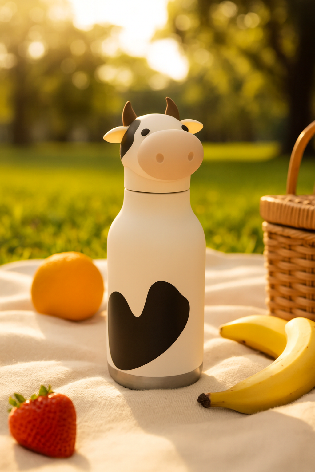 ASOBU Bestie Water Bottle — 16oz (460ml) Vacuum Insulated with Flexible Straw (Moo-nificent Cow)