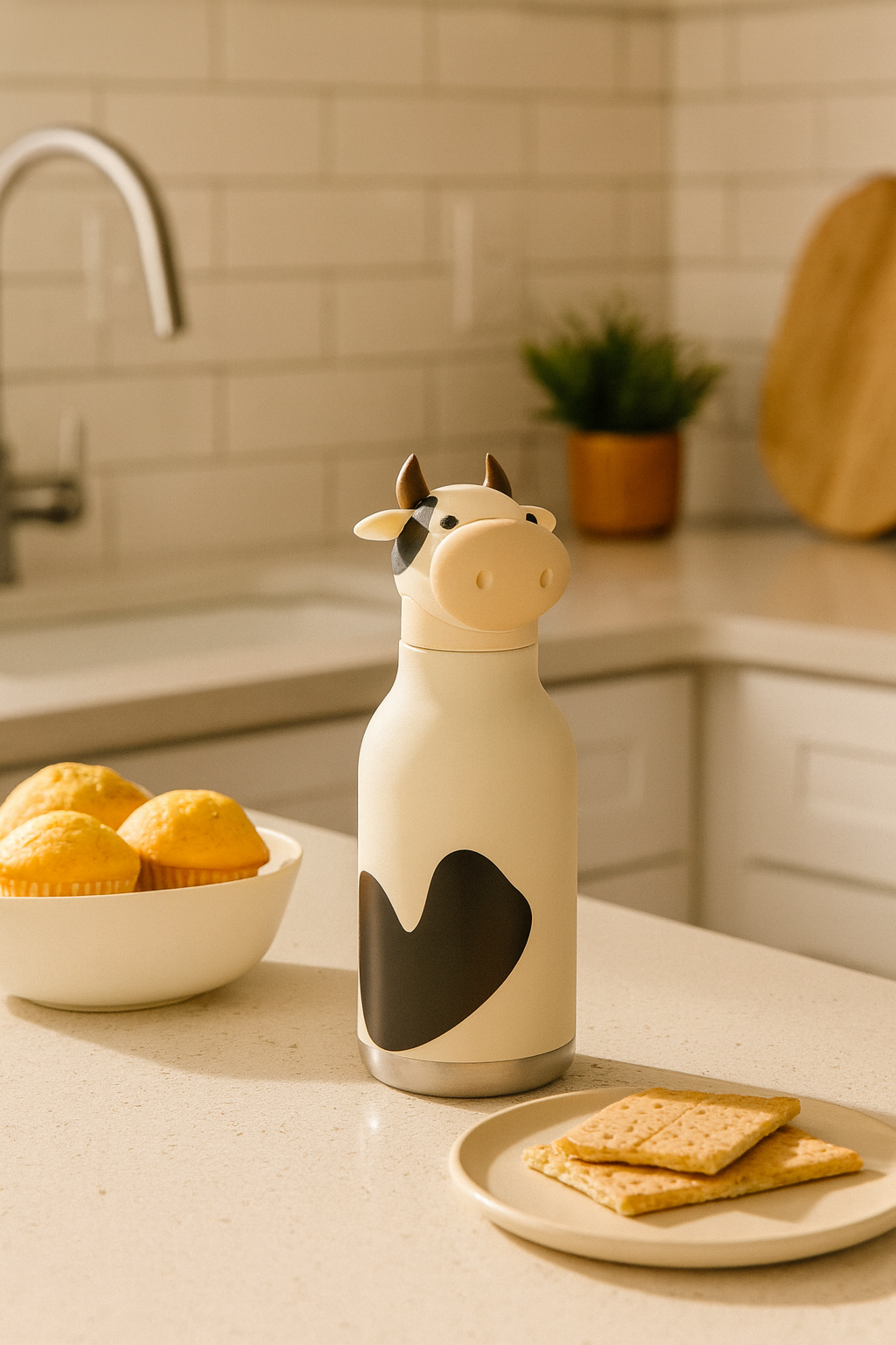 ASOBU Bestie Water Bottle — 16oz (460ml) Vacuum Insulated with Flexible Straw (Moo-nificent Cow)