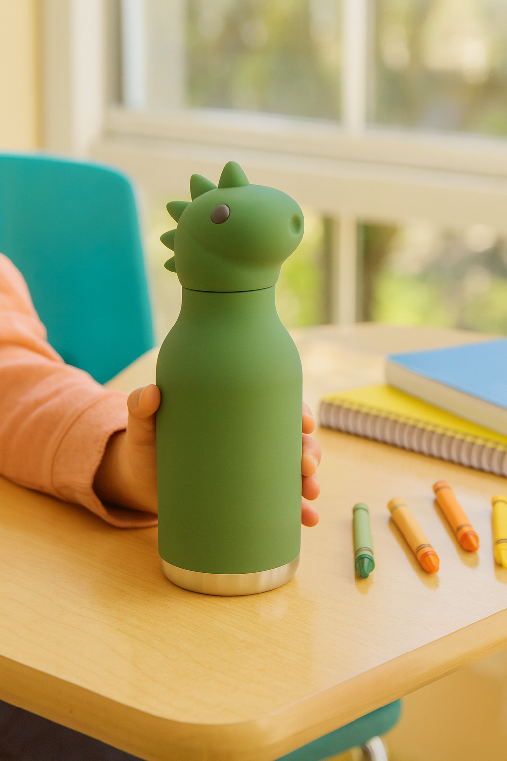 ASOBU Bestie Water Bottle — 16oz (460ml) Vacuum Insulated with Flexible Straw (Mighty Dino)