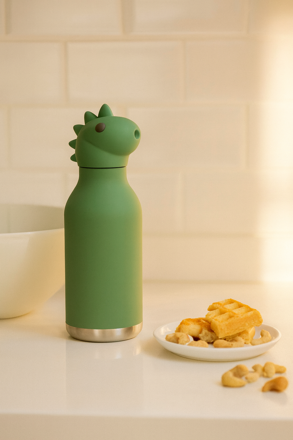ASOBU Bestie Water Bottle — 16oz (460ml) Vacuum Insulated with Flexible Straw (Mighty Dino)