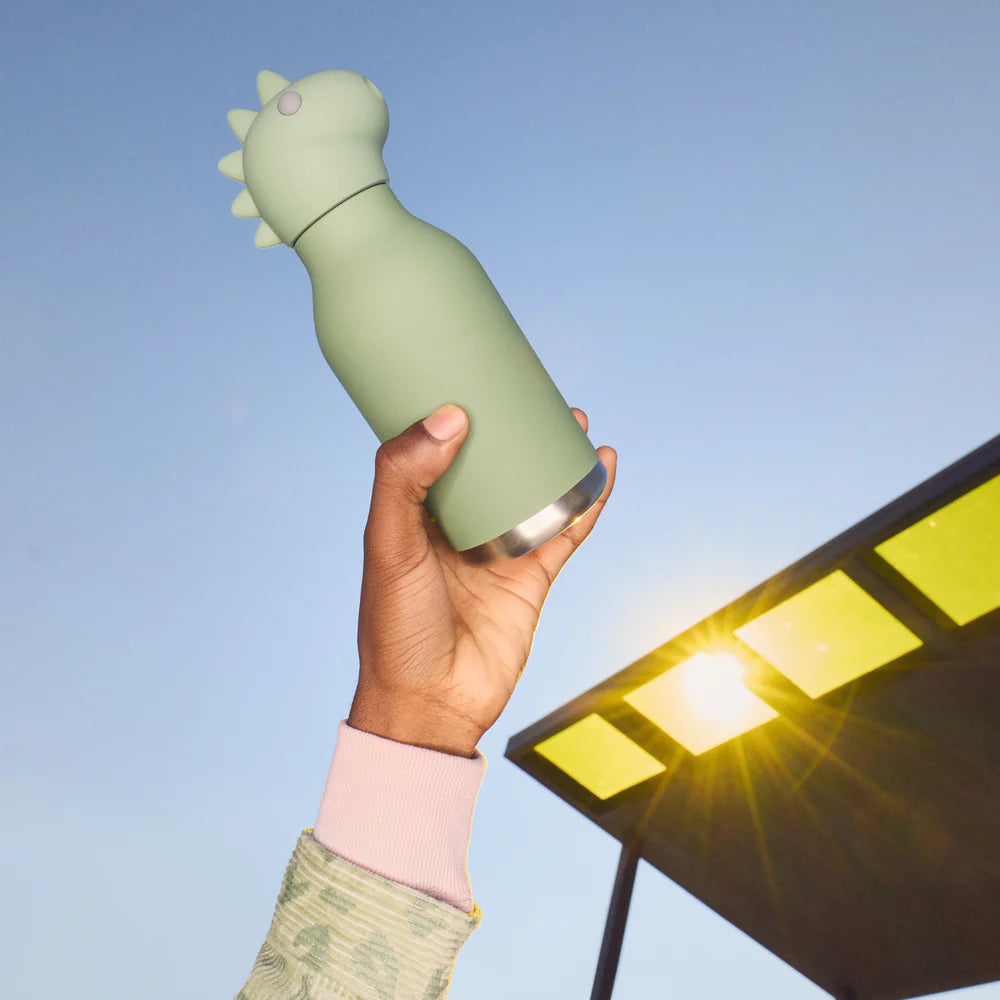 ASOBU Bestie Water Bottle — 16oz (460ml) Vacuum Insulated with Flexible Straw (Mighty Dino)