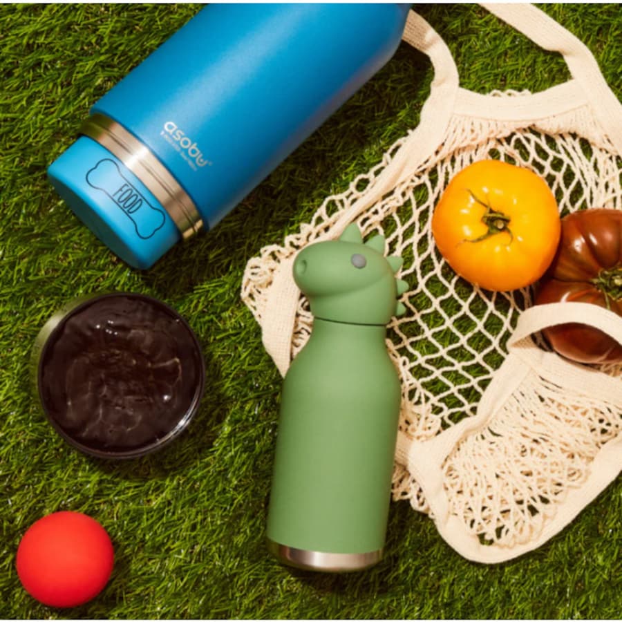 ASOBU Bestie Water Bottle — 16oz (460ml) Vacuum Insulated with Flexible Straw (Mighty Dino)