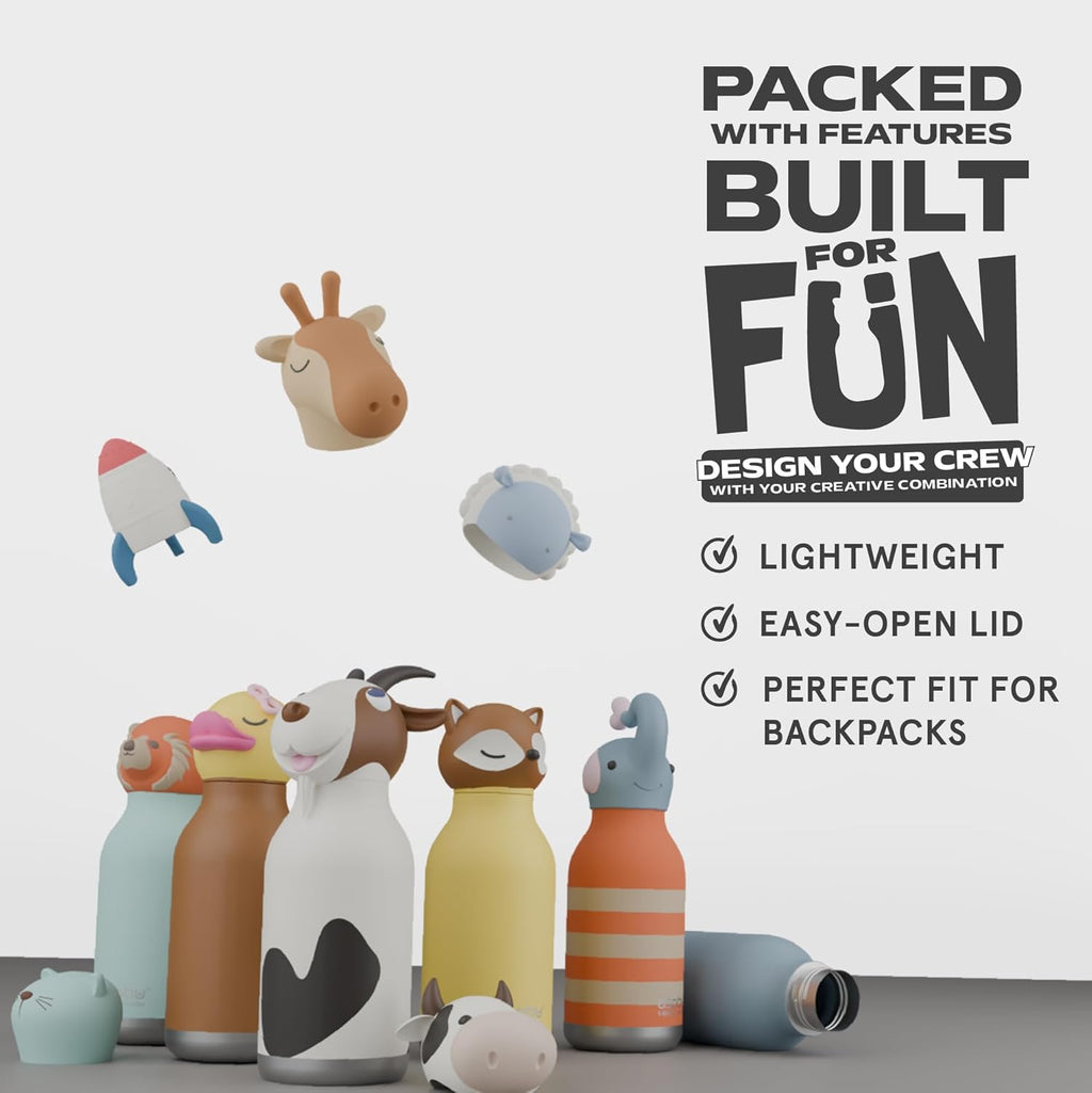 ASOBU Bestie Water Bottle — 16oz (460ml) Vacuum Insulated with Flexible Straw (Kitty Cat)