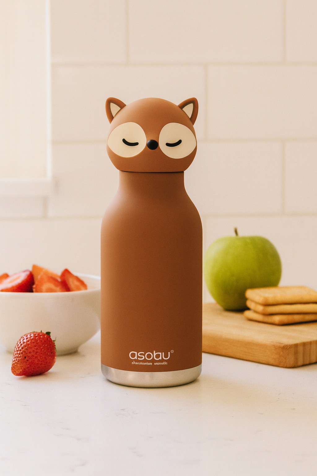ASOBU Bestie Water Bottle — 16oz (460ml) Vacuum Insulated with Flexible Straw (Feisty Fox)