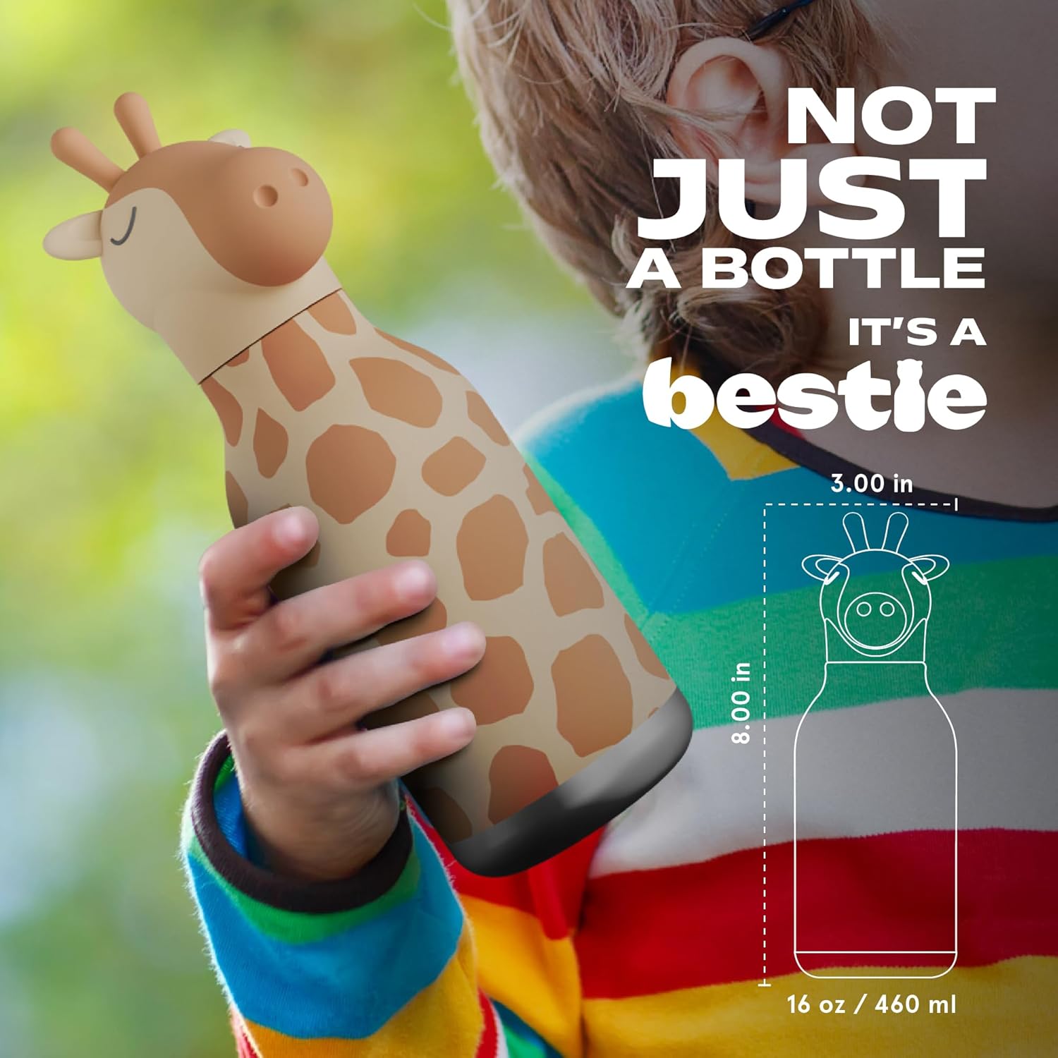 ASOBU Bestie Water Bottle — 16oz (460ml) Vacuum Insulated with Flexible Straw (Sky-high Giraffe)