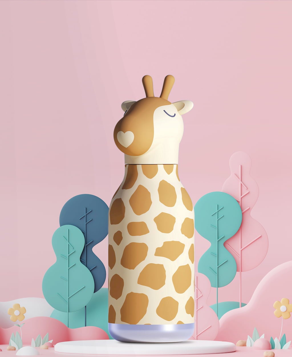 ASOBU Bestie Water Bottle — 16oz (460ml) Vacuum Insulated with Flexible Straw (Sky-high Giraffe)