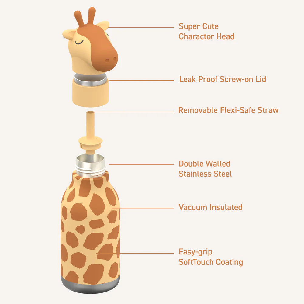 ASOBU Bestie Water Bottle — 16oz (460ml) Vacuum Insulated with Flexible Straw (Sky-high Giraffe)