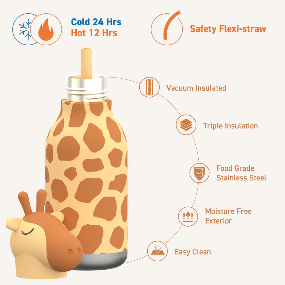 ASOBU Bestie Water Bottle — 16oz (460ml) Vacuum Insulated with Flexible Straw (Sky-high Giraffe)