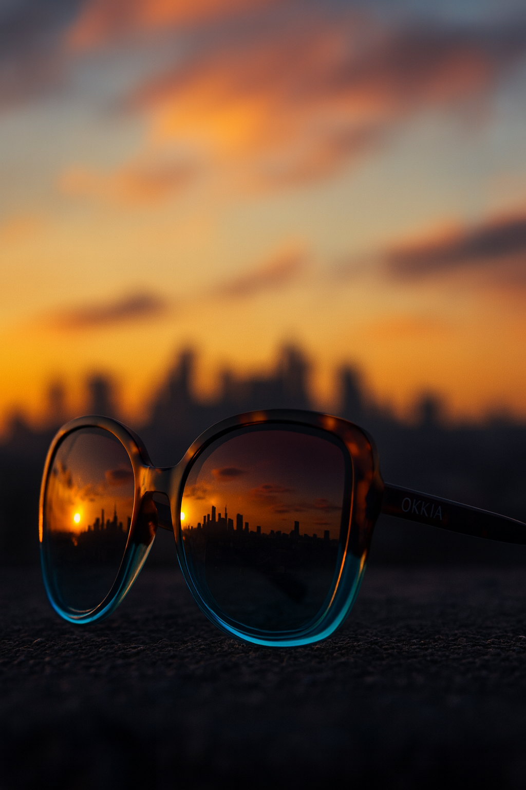 OKKIA Anna Butterfly Sunglasses - UV400 Protection Eyewear Designed in Italy - Unisex Fashion Sunglasses - Havana Blue