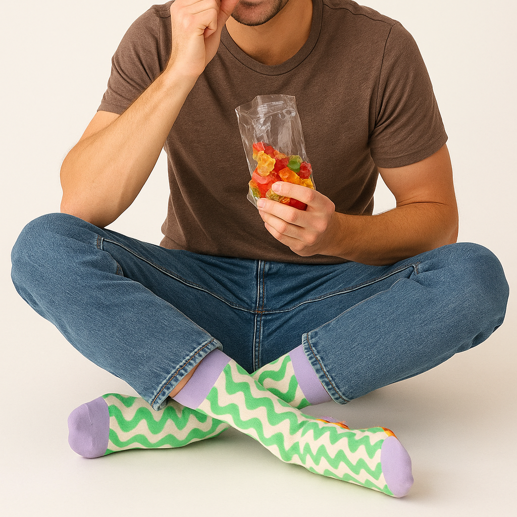Eat My Socks Jelly Bears Novelty Crew Socks - Funny Food Design Casual Socks for Men Women - Comfortable All-Day Wear Gift Socks