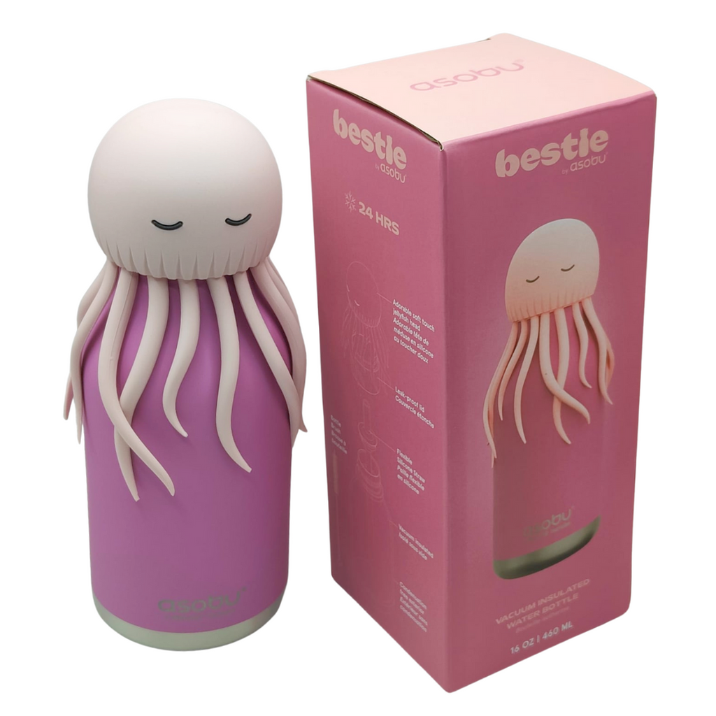 ASOBU Bestie Water Bottle — 16oz (460ml) Vacuum Insulated with Flexible Straw (Wiggly Jellyfish)