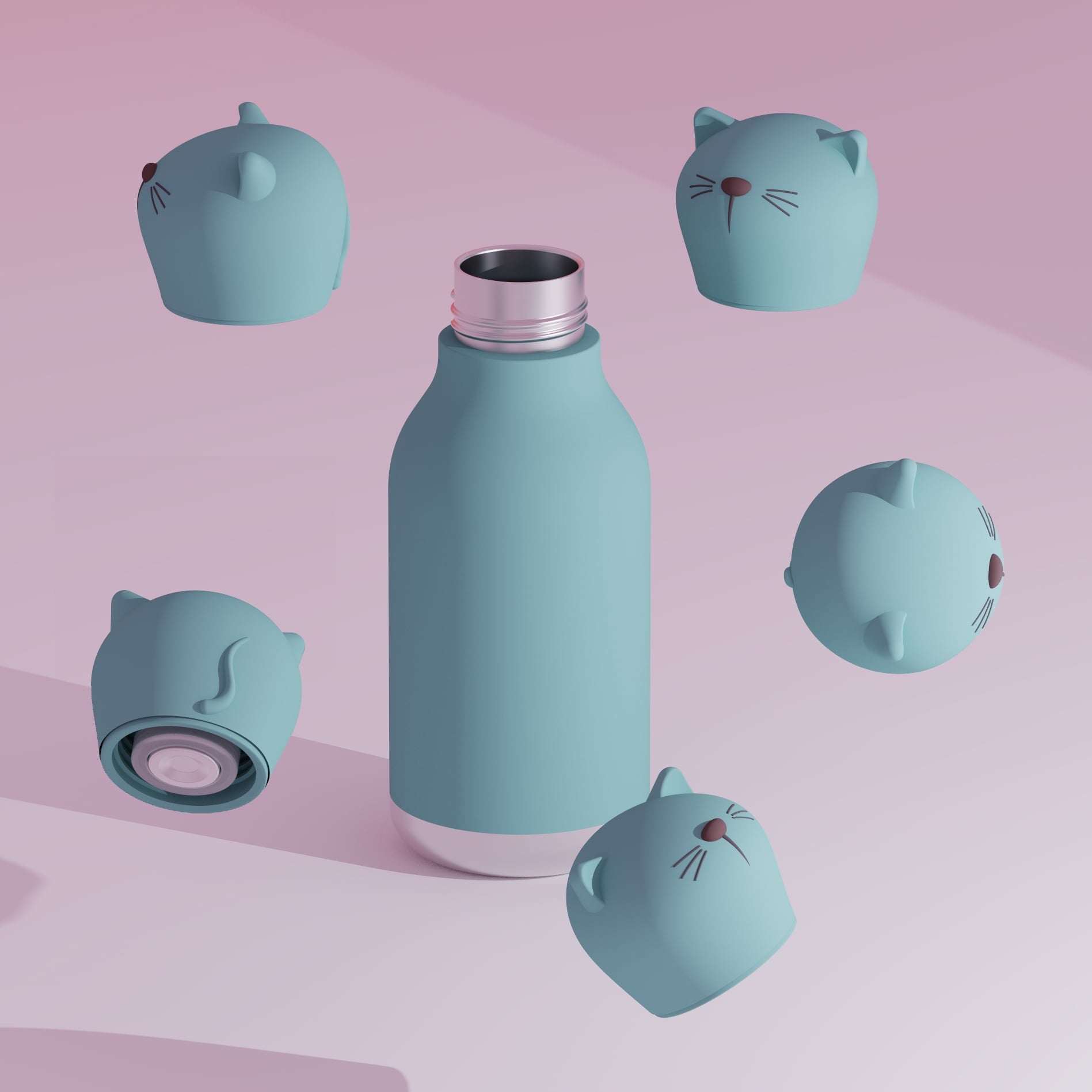 ASOBU Bestie Water Bottle — 16oz (460ml) Vacuum Insulated with Flexible Straw (Kitty Cat)