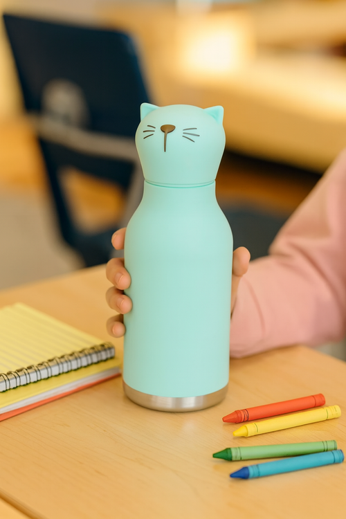 ASOBU Bestie Water Bottle — 16oz (460ml) Vacuum Insulated with Flexible Straw (Kitty Cat)