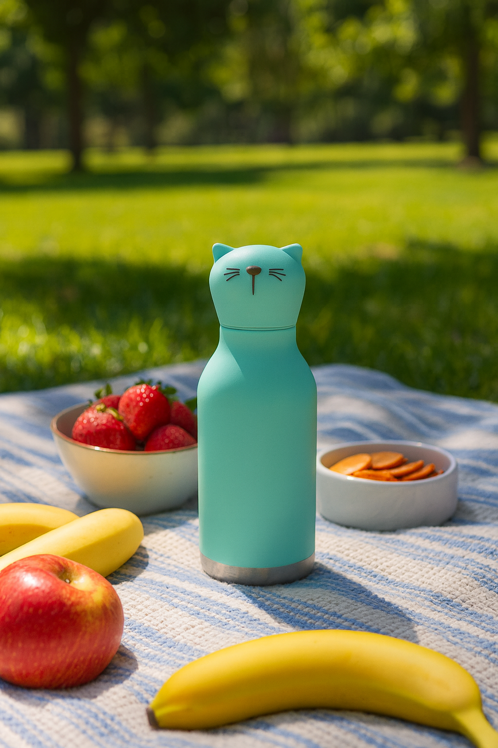 ASOBU Bestie Water Bottle — 16oz (460ml) Vacuum Insulated with Flexible Straw (Kitty Cat)