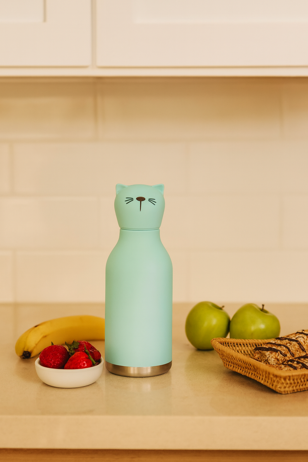 ASOBU Bestie Water Bottle — 16oz (460ml) Vacuum Insulated with Flexible Straw (Kitty Cat)