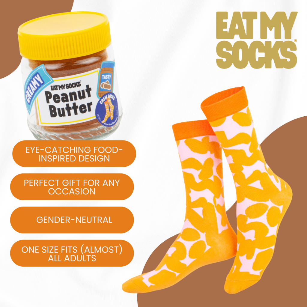 Eat My Socks Peanut Butter Novelty Crew Socks - Funny Food Design Casual Socks for Men Women - Comfortable All-Day Wear Gift Socks