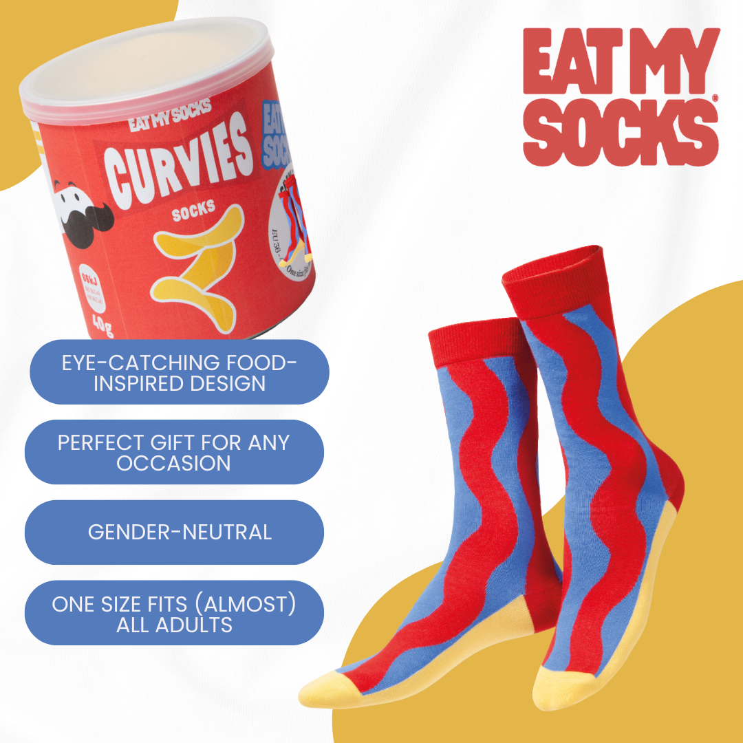 Eat My Socks Curvies Novelty Crew Socks - Funny Food Design Casual Socks for Men Women - Comfortable All-Day Wear Gift Socks