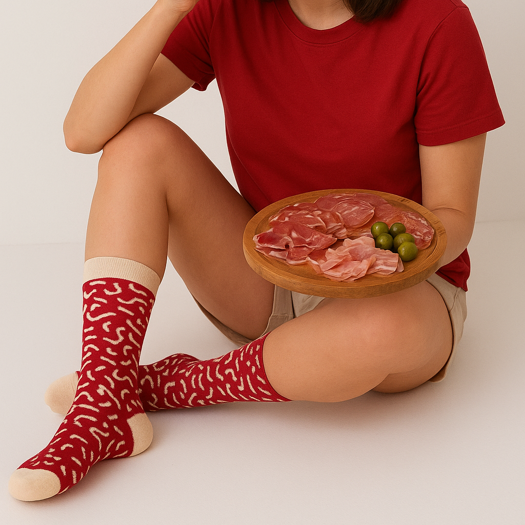 Eat My Socks Salami Novelty Crew Socks - Funny Food Design Casual Socks for Men Women - Comfortable All-Day Wear Gift Socks