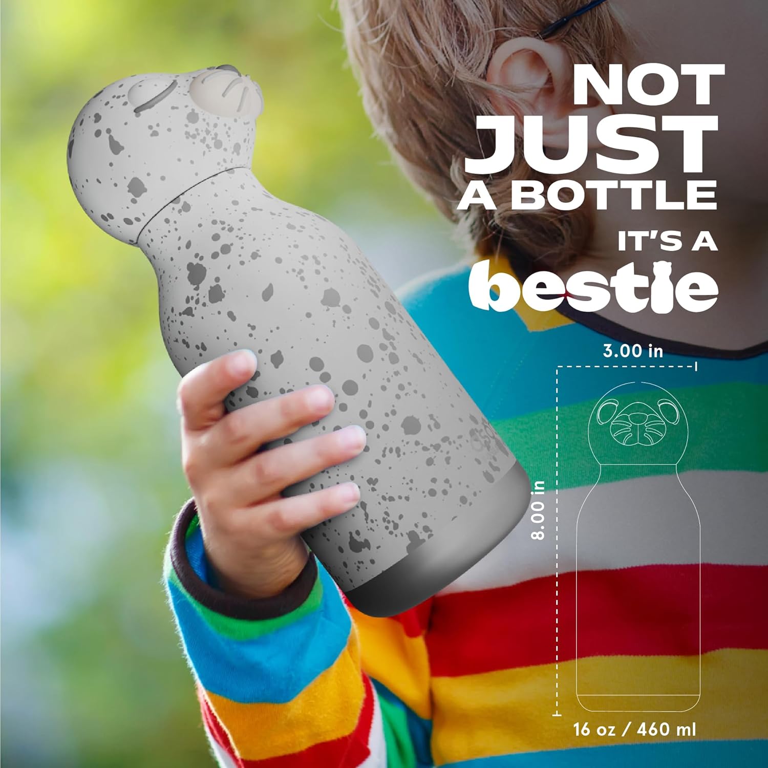 ASOBU Bestie Water Bottle — 16oz (460ml) Vacuum Insulated with Flexible Straw (Splashy Seal)