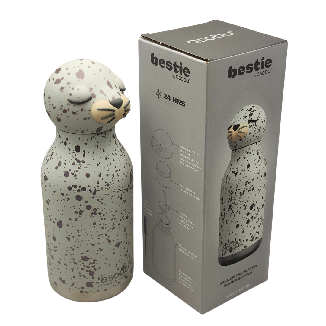 ASOBU Bestie Water Bottle — 16oz (460ml) Vacuum Insulated with Flexible Straw (Splashy Seal)