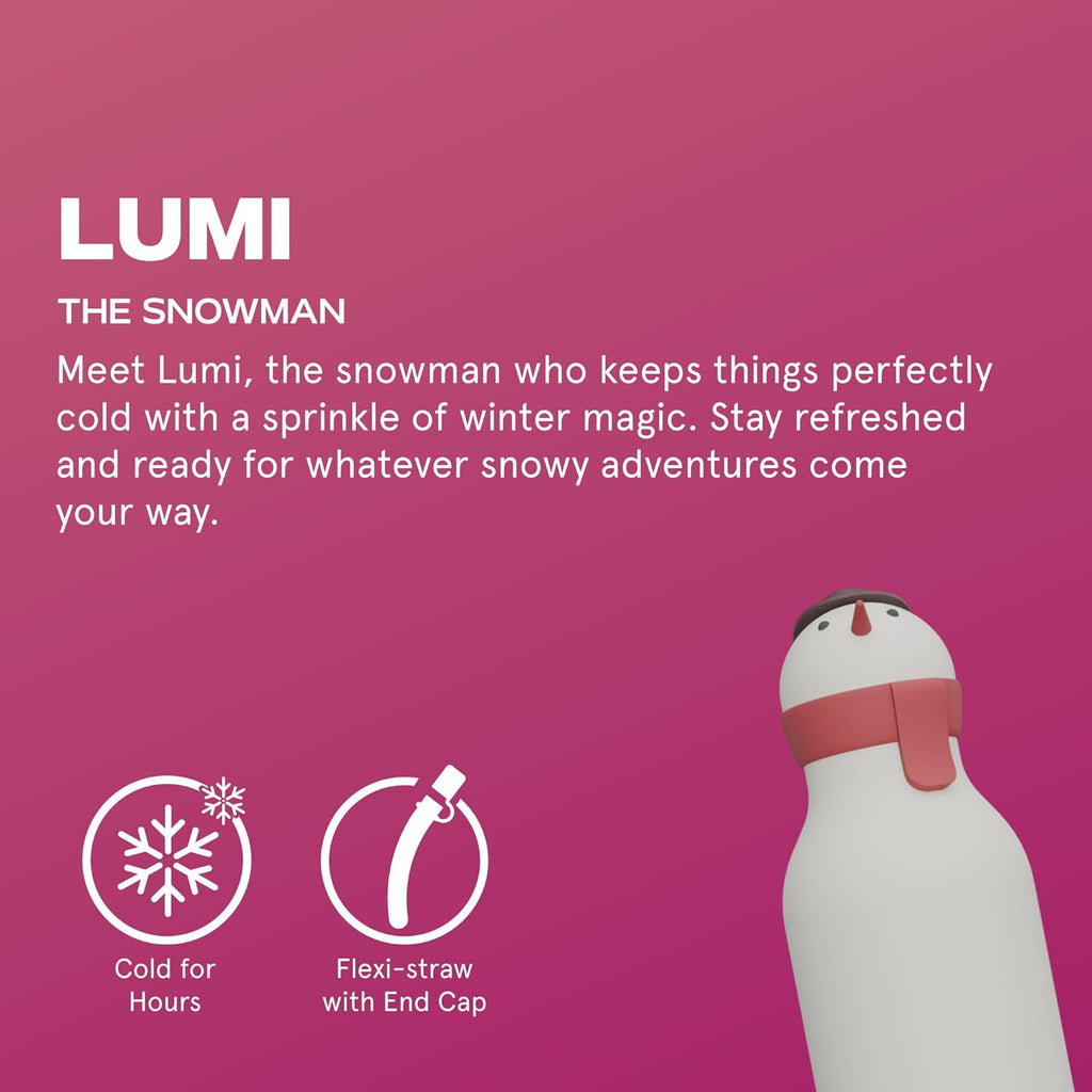 ASOBU Bestie Water Bottle — 16oz (460ml) Vacuum Insulated with Flexible Straw (Jolly Snowman)