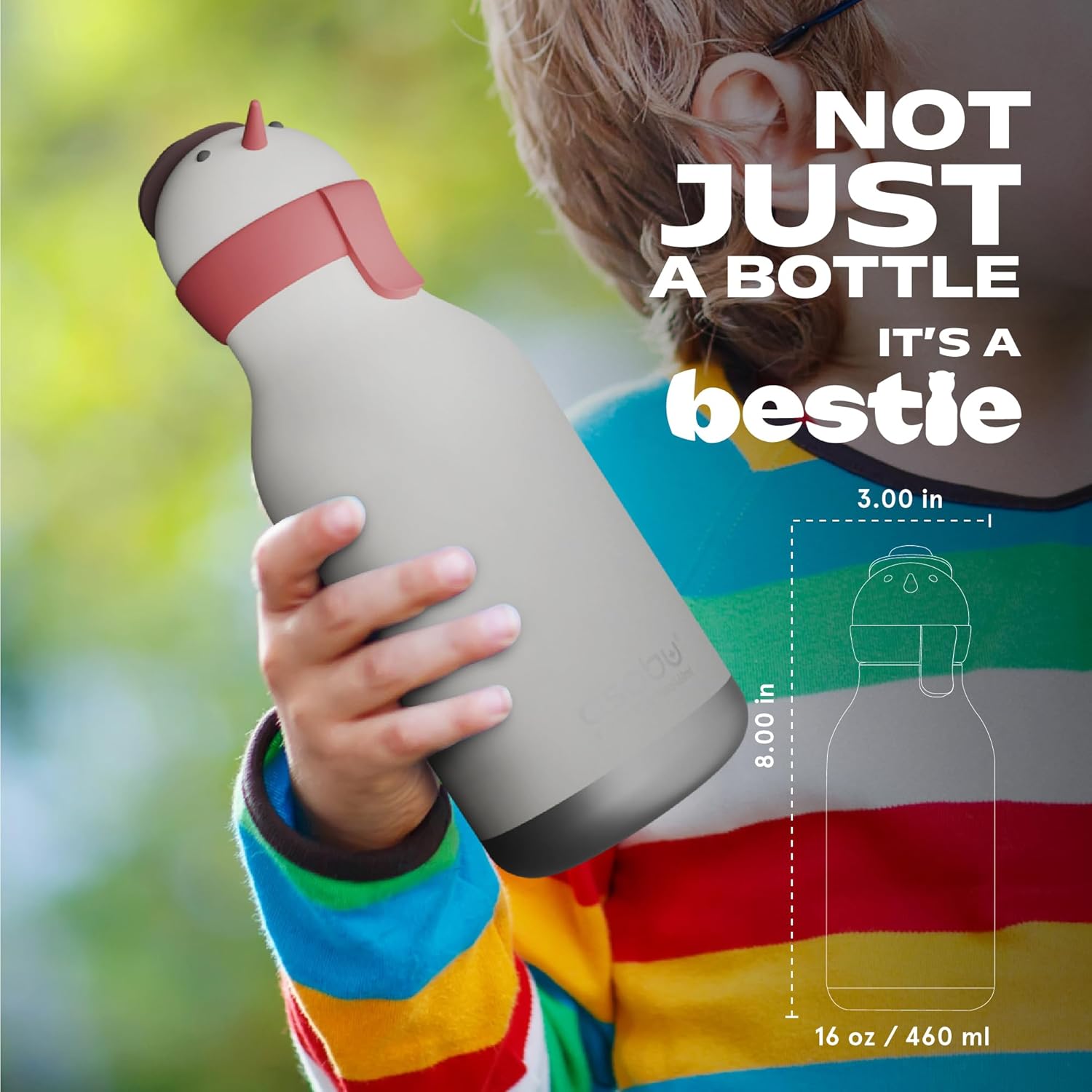 ASOBU Bestie Water Bottle — 16oz (460ml) Vacuum Insulated with Flexible Straw (Jolly Snowman)