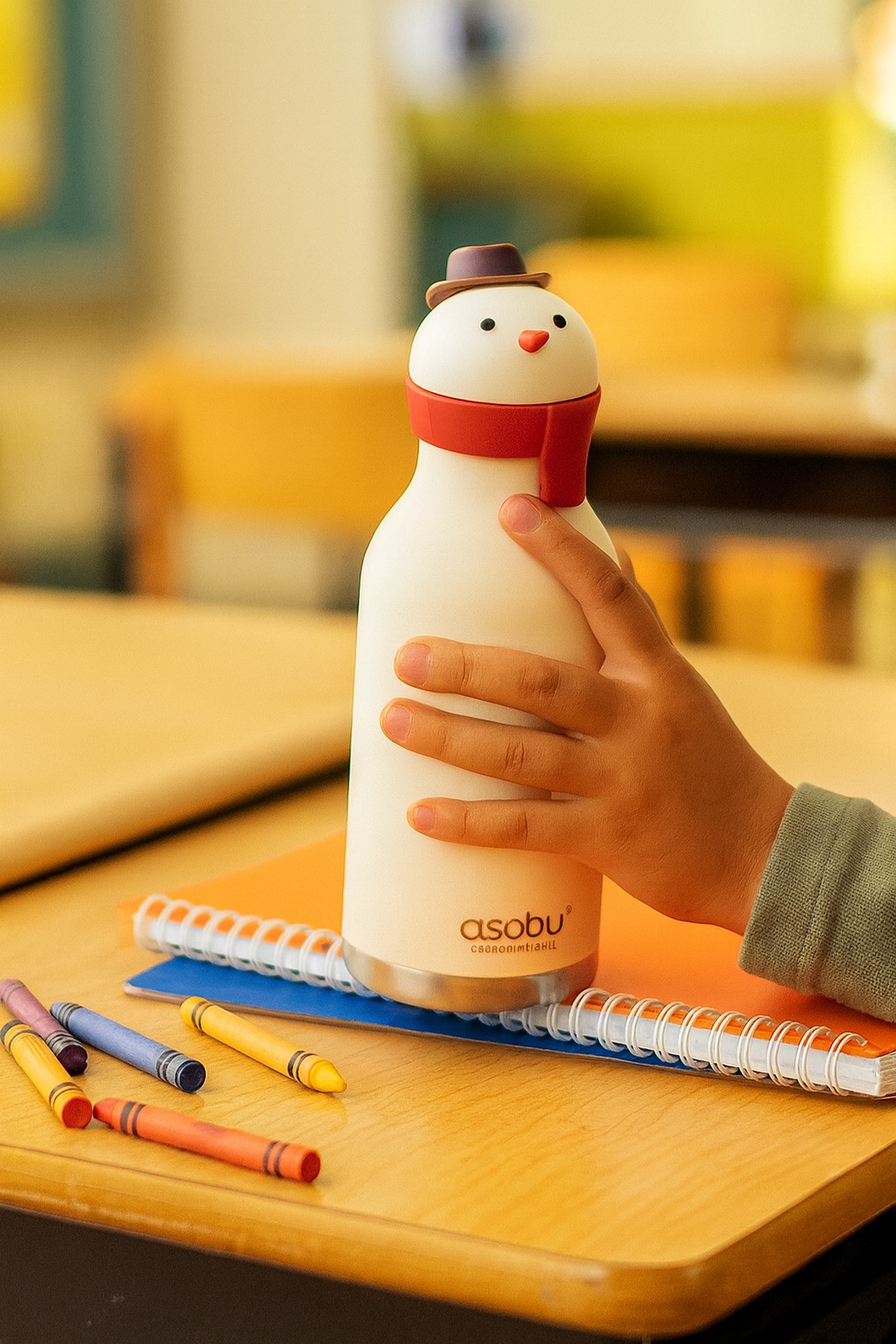 ASOBU Bestie Water Bottle — 16oz (460ml) Vacuum Insulated with Flexible Straw (Jolly Snowman)