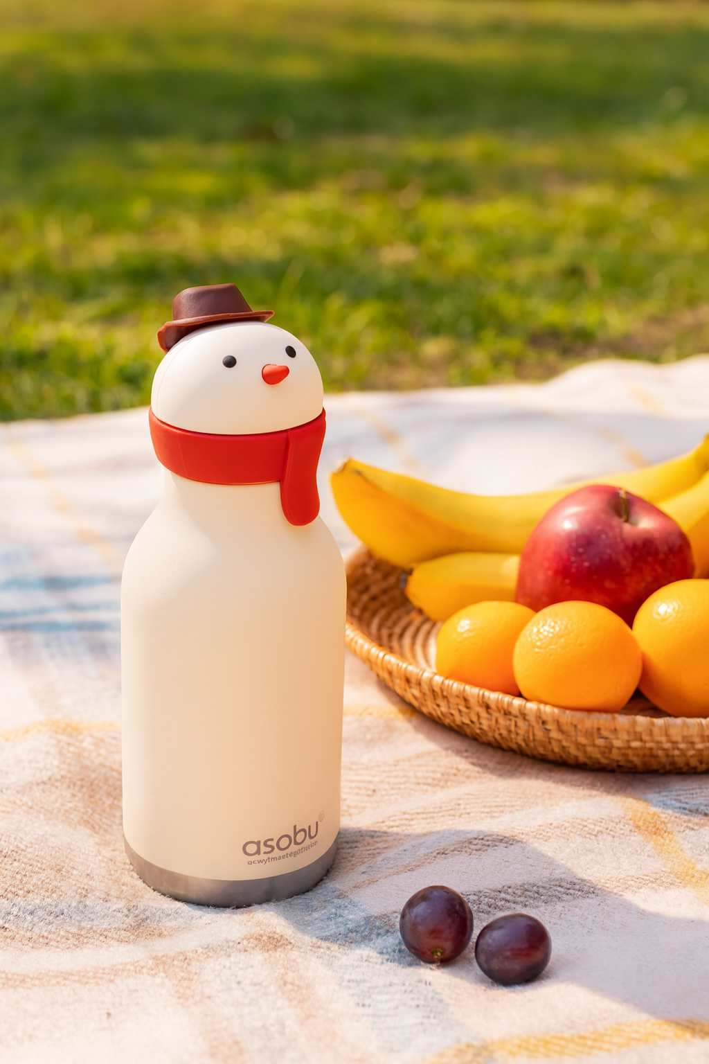 ASOBU Bestie Water Bottle — 16oz (460ml) Vacuum Insulated with Flexible Straw (Jolly Snowman)